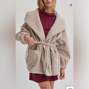 Crescent Cinched Waist Hooded Boucle Jacket